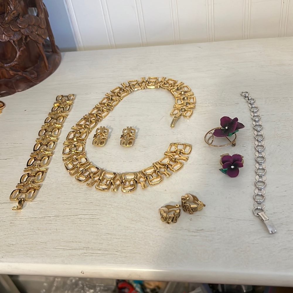Vintage Avon and unmarked designer costume jewelry necklace earrings ring